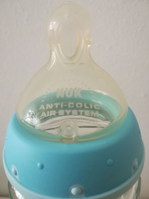 NUK First Choice glass baby bottle 240ml with silicone nipple, new, blue