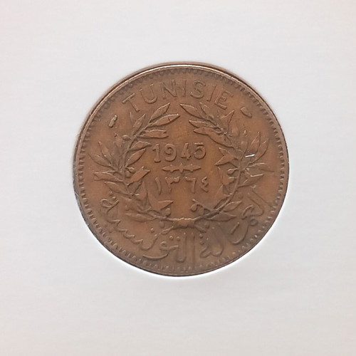 2 Francs Coin 1945 French Tunisia like new
