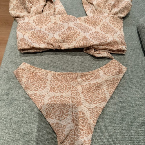 Jacqlyn Luxury Swimwear bikini size M new, beige and gold