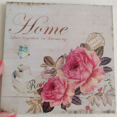 Metal wall art with roses new, 20x20 cm