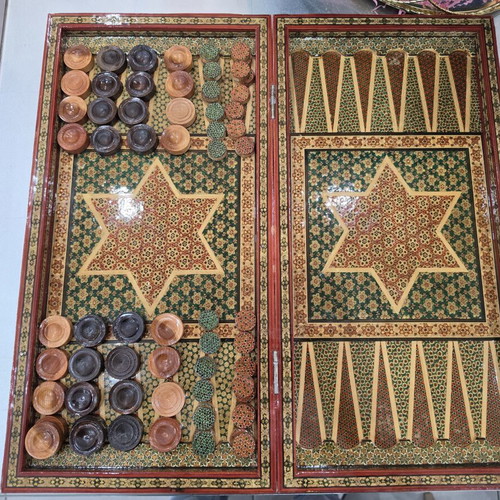 Handmade Persian Chess & Backgammon Khatamkari set near mint