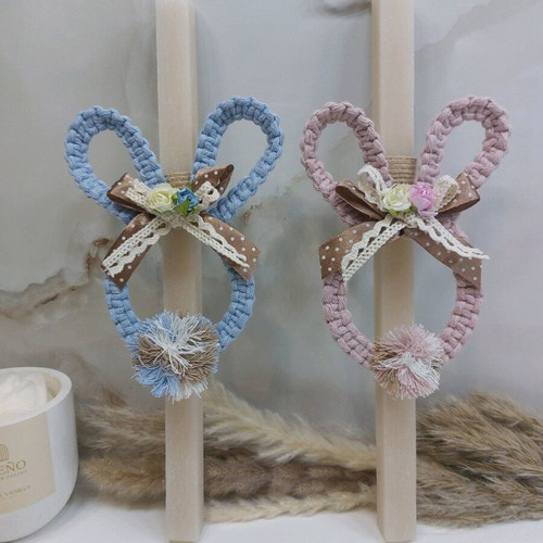 Scented candle with handmade macrame bunny and vanilla scent
