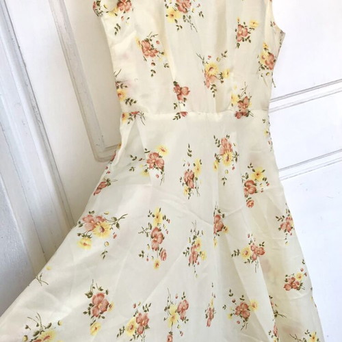 Vintage floral dress used, small, yellow cream, handmade