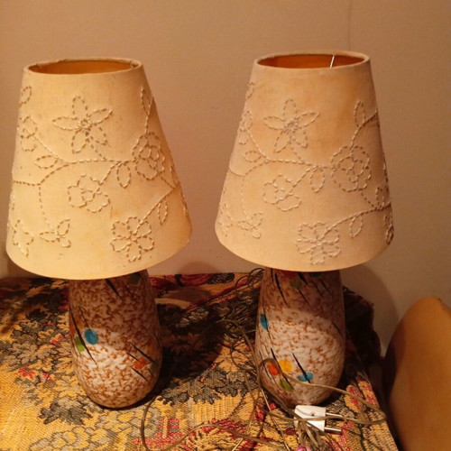 Retro 1970 table lamp set used, 38 cm height, West Germany