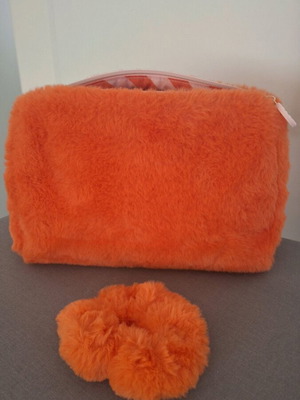 Sephora Collection Faux Fur Toiletry Bag with Scrunchie, New, Orange