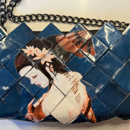 Handmade Geisha Art Shoulder Bag new, woven from recycled paper