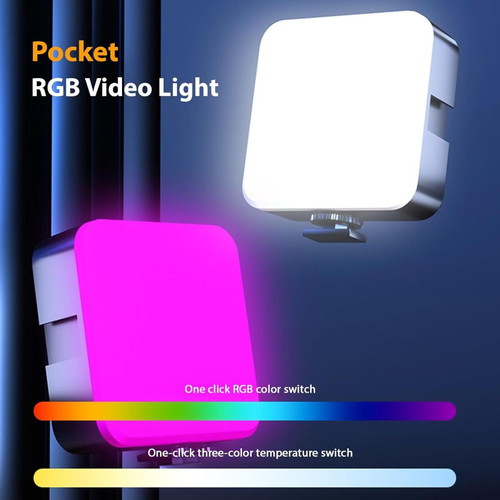 RGB LED Video Light pocket clip-on with adjustable angle and rechargeable battery