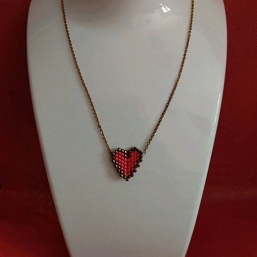 Steel necklace red heart miyuki made to order