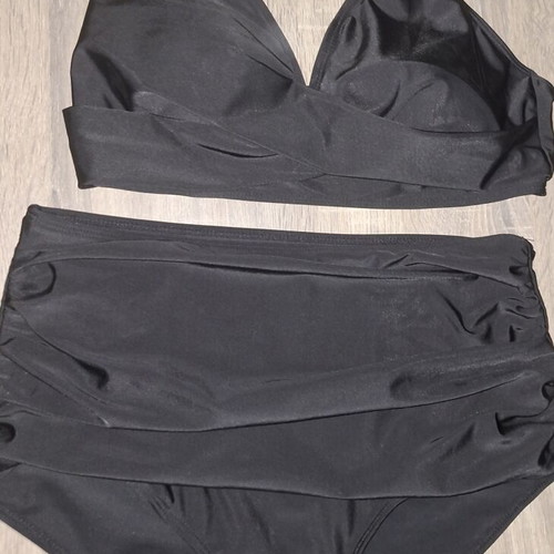 Bikini set black size XL new, draped waist, full back coverage