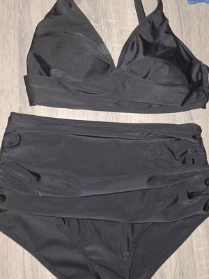 Bikini set black size XL new, draped waist, full back coverage