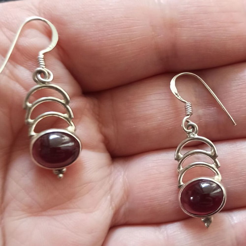 Silver Small Dangle Earrings with Garnet New