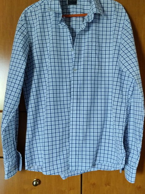 Men's XXL long-sleeve checkered shirt, white and blue