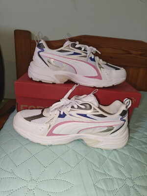 Puma Milenio Tech sneakers new, white with pink and blue accents, size 42.5