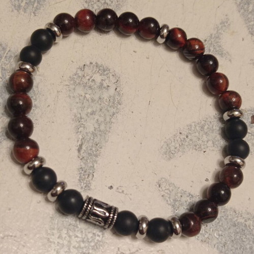 Handmade men's bracelet with red tiger's eye and black onyx, new