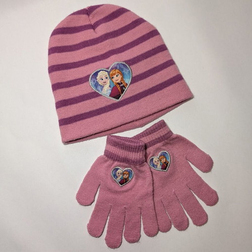Set of hat and gloves for girl 4-8 used Disney Frozen pink