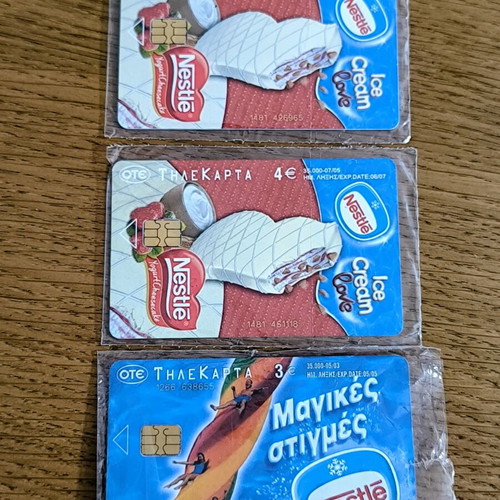 Set of 3 OTE Nestlé Ice Cream collectible phone cards
