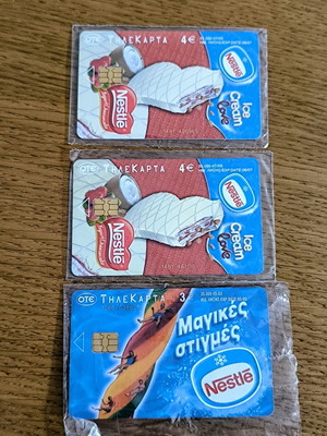 Set of 3 OTE Nestlé Ice Cream collectible phone cards