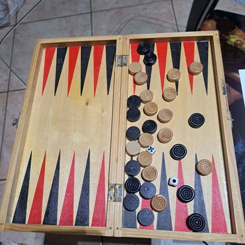 Wooden mini backgammon used, lightweight