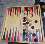 Wooden mini backgammon used, lightweight
