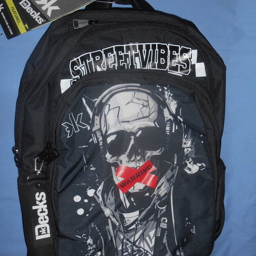 Decks Streetvibes school backpack new, black with skull design