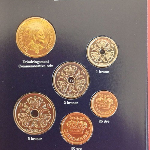 Set of 6 uncirculated Denmark 2000 coins in sealed blister new