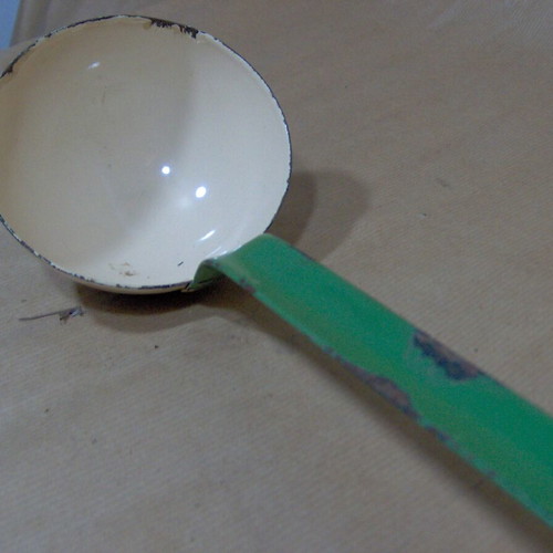 Enamel ladle vintage used with rust marks