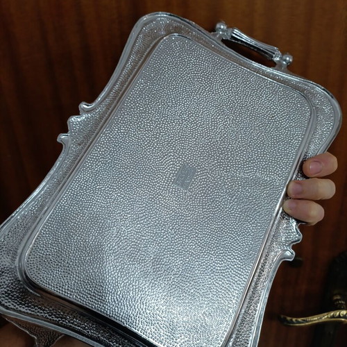 Silver Finish decorative serving tray with embossed floral design