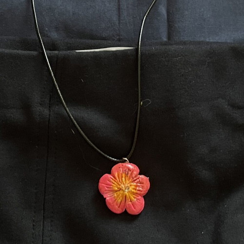 Pink flower necklace, handmade from scratch