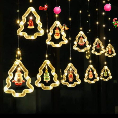 Andowl Christmas LED Curtain Trees Warm Light with Figures 3m New