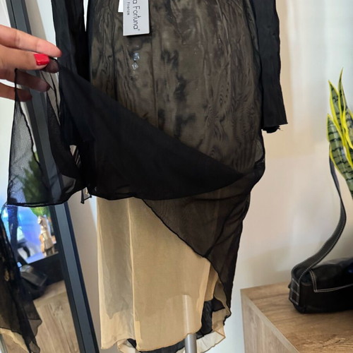 Sonia Fortuna Firenze mesh skirt new, midi asymmetric double layers black and beige