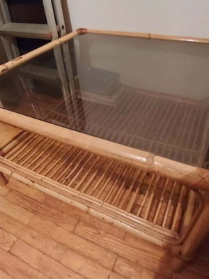 Bamboo coffee table large square with glass like new