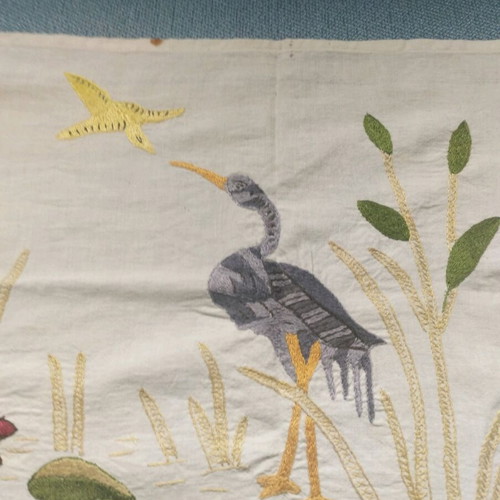 Vintage wall band lake with birds embroidery like new