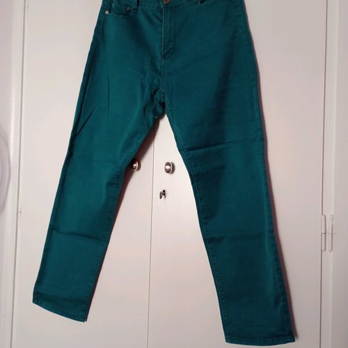 Jeans-style pants five-pocket like new, straight cut, XL, green turquoise