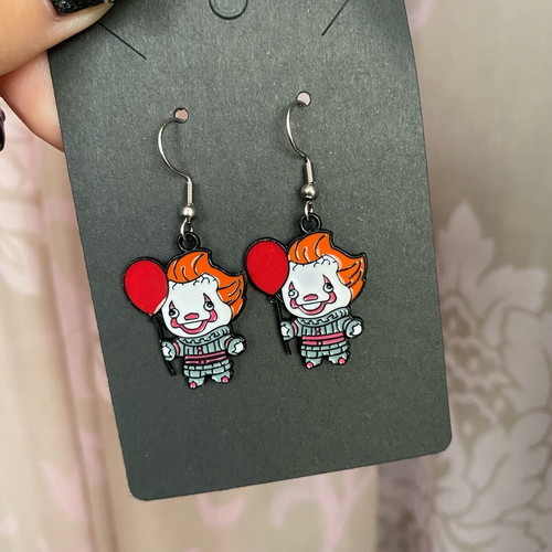 The it clown earrings new handmade with steel hooks multicolor, silver