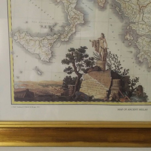 Engraving map of Greece vintage, like new, colored with frame