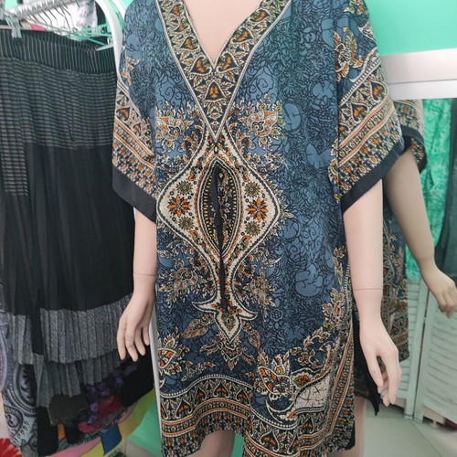 Rima Beachwear short kaftan, one size, black and grey