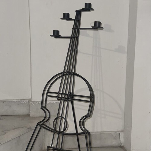 Metal Violin-Shaped Candle Holder used, 4 candles, vintage decor