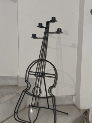 Metal Violin-Shaped Candle Holder used, 4 candles, vintage decor