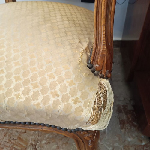 Chair solid wood classic carved used, needs upholstery repair