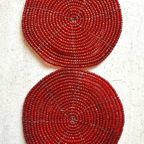 Set of 6 retro handmade coasters with red beads and wire