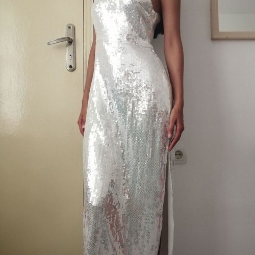 Pretty Lavish long sequin dress with one shoulder, size M (EU 40)