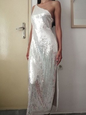 Pretty Lavish long sequin dress with one shoulder, size M (EU 40)