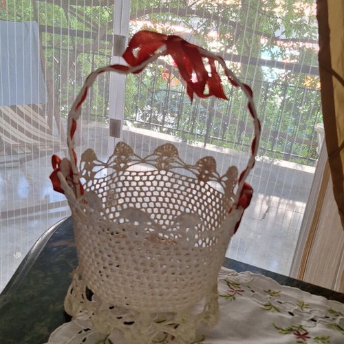 Handmade decorative basket used, vintage 1970s