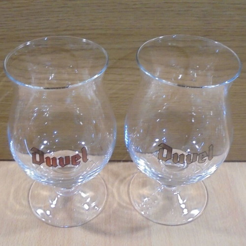 Duvel beer set of two promotional tulip glasses 500ml like new