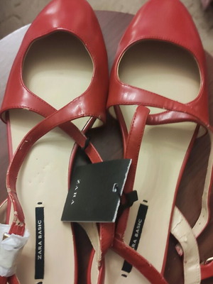 Zara red flat shoes used, faux leather, size 40