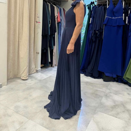 Evening dress like new, chiffon fabric, size medium, blue, one shoulder bow