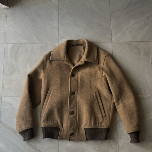 ZARA wool bomber jacket, size small, beige and brown