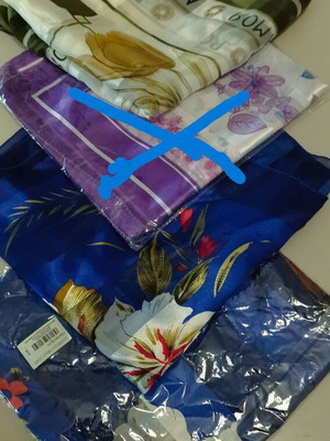 3 Beautiful Square Thin Scarves New, Blue and Multicolored