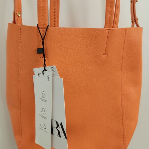 Zara orange real leather tote bag boho chic new with tags