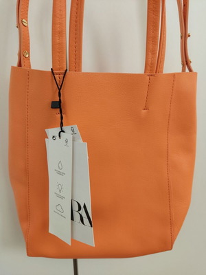 Zara orange real leather tote bag boho chic new with tags